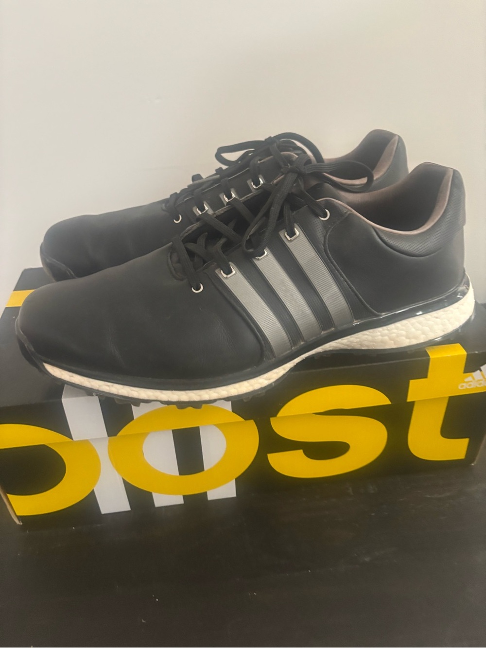 adidas Men’s Black Golf shoes with Silver Stripes